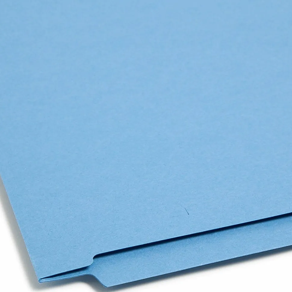 Smead® Color End-Tab Folders With Fasteners, Straight Cut, Letter Size, Blue, Pack Of 50