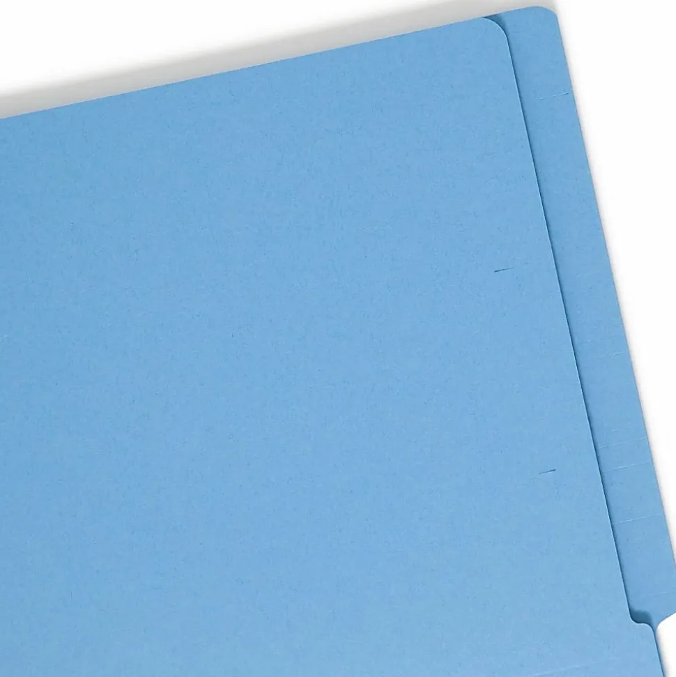Smead® Color End-Tab Folders With Fasteners, Straight Cut, Letter Size, Blue, Pack Of 50