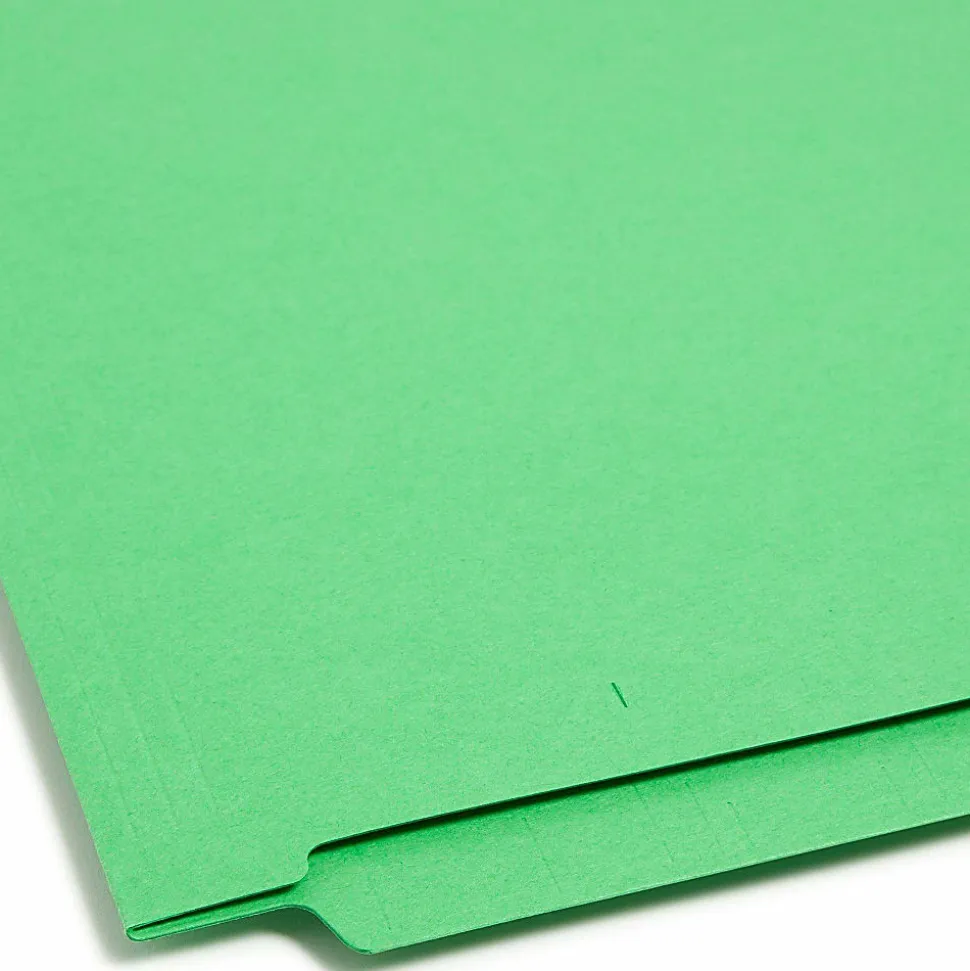 Smead® Color End-Tab Folders With Fasteners, Straight Cut, Letter Size, Green, Pack Of 50