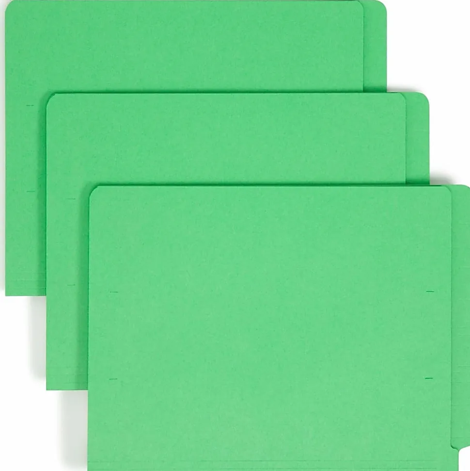 Smead® Color End-Tab Folders With Fasteners, Straight Cut, Letter Size, Green, Pack Of 50
