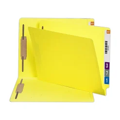 Smead® Color End-Tab Folders With Fasteners, Straight Cut, Letter Size, Yellow, Pack Of 50