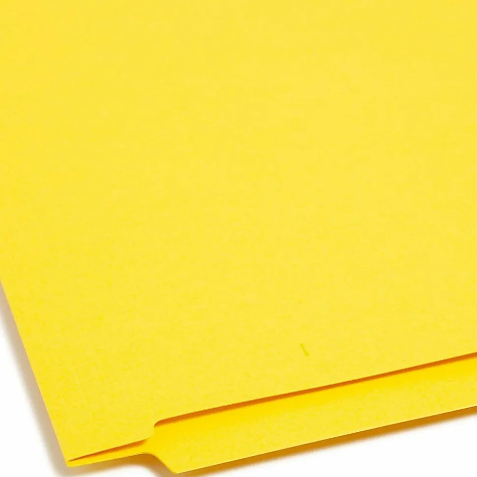 Smead® Color End-Tab Folders With Fasteners, Straight Cut, Letter Size, Yellow, Pack Of 50