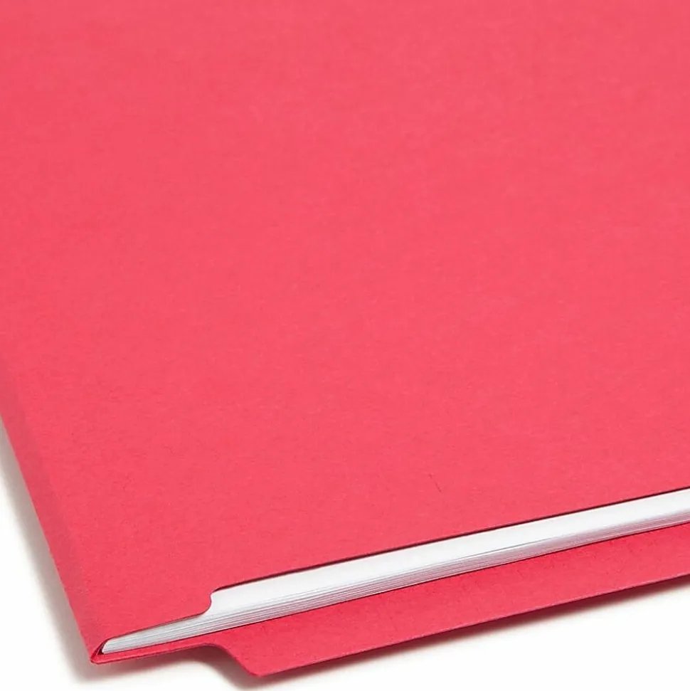 Smead® Color End-Tab Folders With Fasteners, Straight Cut, Letter Size, Red, Pack Of 50