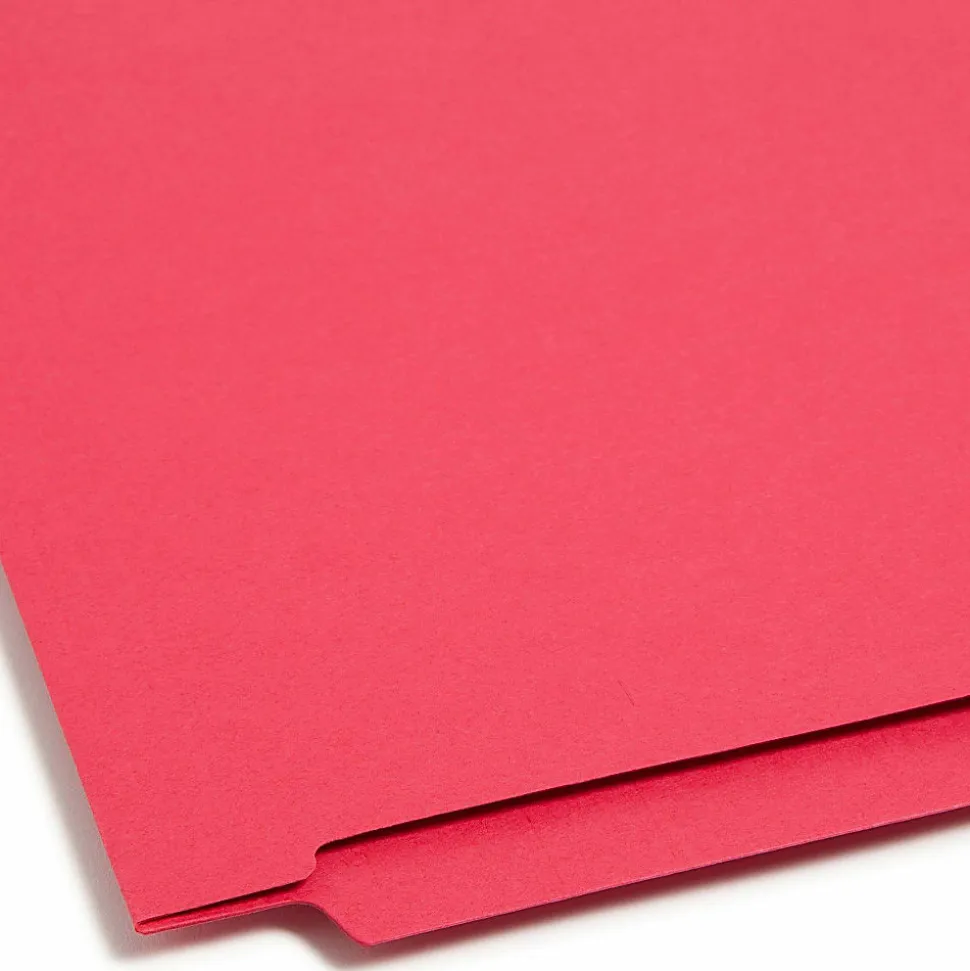 Smead® Color End-Tab Folders With Fasteners, Straight Cut, Letter Size, Red, Pack Of 50