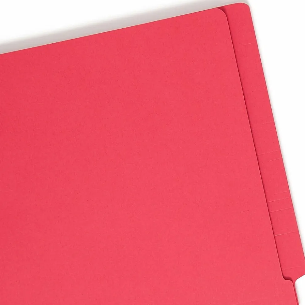 Smead® Color End-Tab Folders With Fasteners, Straight Cut, Letter Size, Red, Pack Of 50