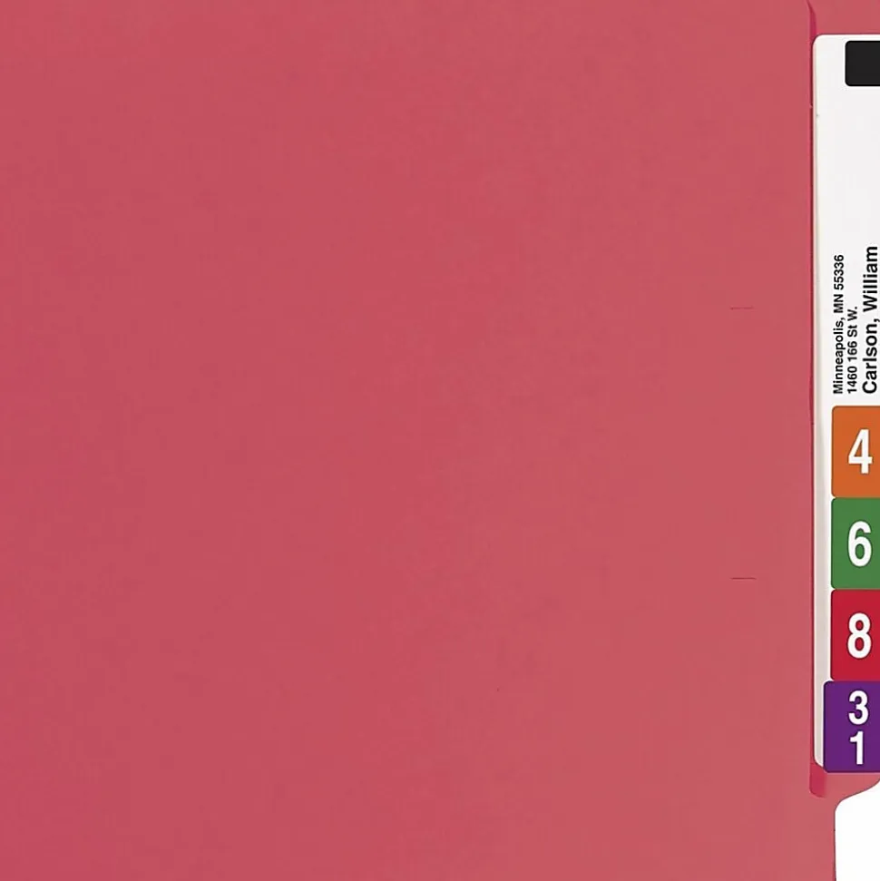 Smead® Color End-Tab Folders With Fasteners, Straight Cut, Letter Size, Red, Pack Of 50