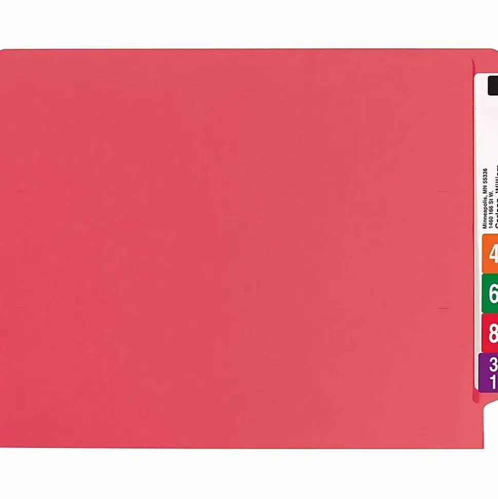 Smead® Color End-Tab Folders With Fasteners, Straight Cut, Letter Size, Red, Pack Of 50