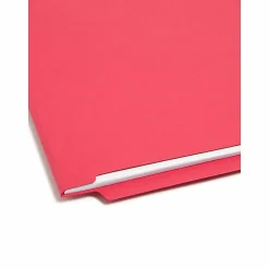 Smead® Color End-Tab Folders With Fasteners, Straight Cut, Letter Size, Red, Pack Of 50