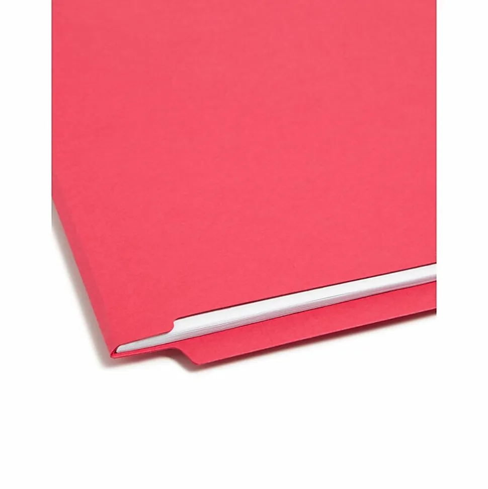 Smead® Color End-Tab Folders With Fasteners, Straight Cut, Letter Size, Red, Pack Of 50