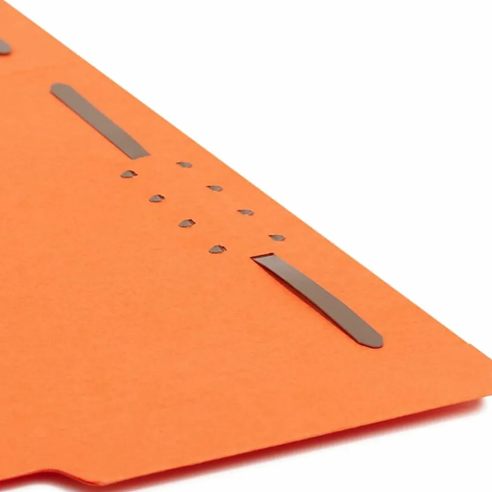 Smead® Color Fastener Folders With Reinforced Tabs, 8 1/2" x 11", Letter Size, 1/3 Tab Cut, Orange, Box Of 50 Folders