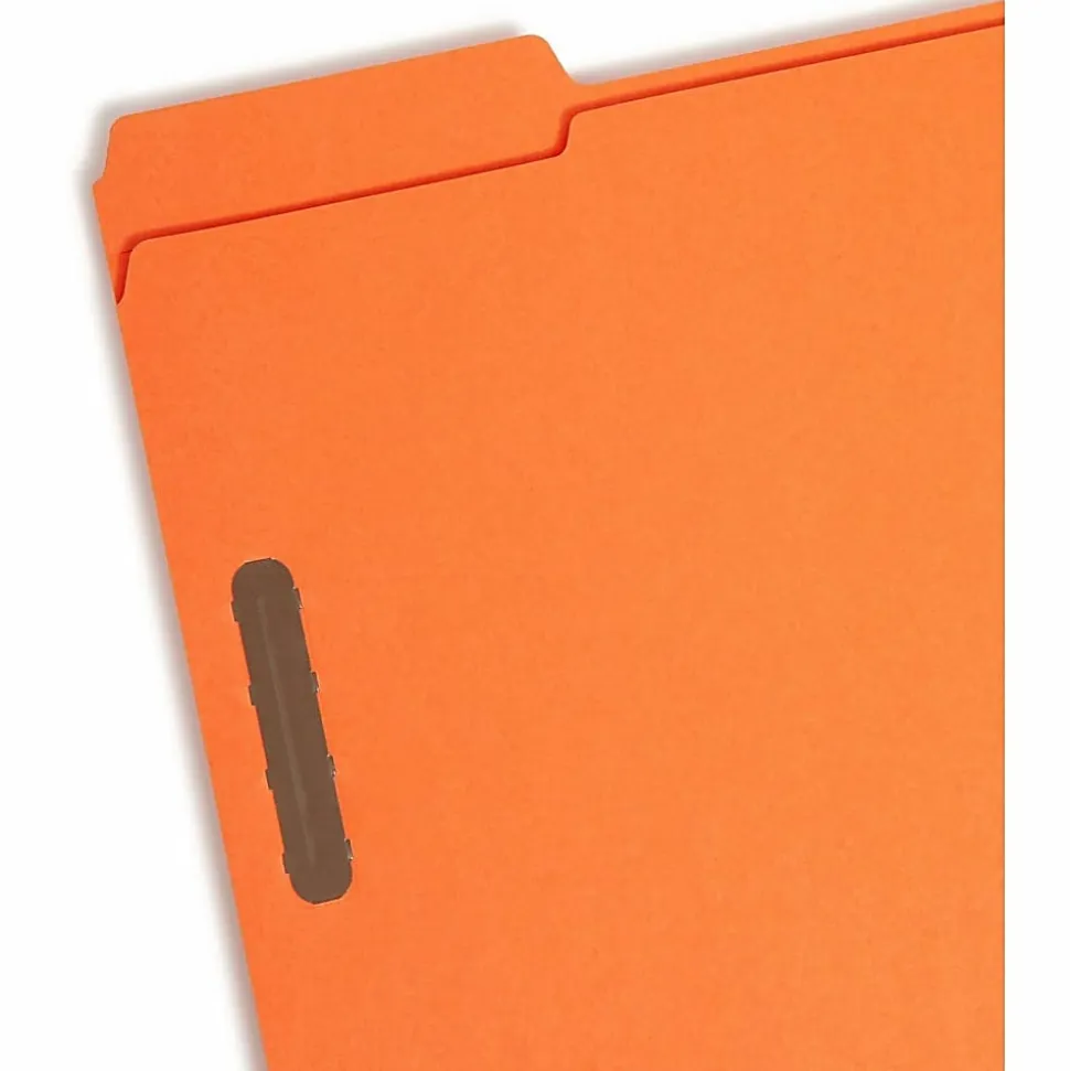 Smead® Color Fastener Folders With Reinforced Tabs, 8 1/2" x 11", Letter Size, 1/3 Tab Cut, Orange, Box Of 50 Folders