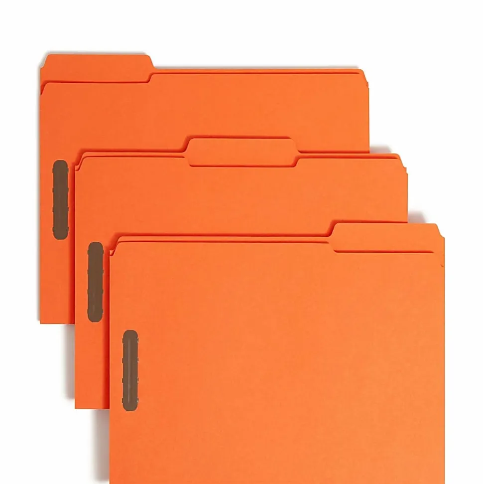 Smead® Color Fastener Folders With Reinforced Tabs, 8 1/2" x 11", Letter Size, 1/3 Tab Cut, Orange, Box Of 50 Folders