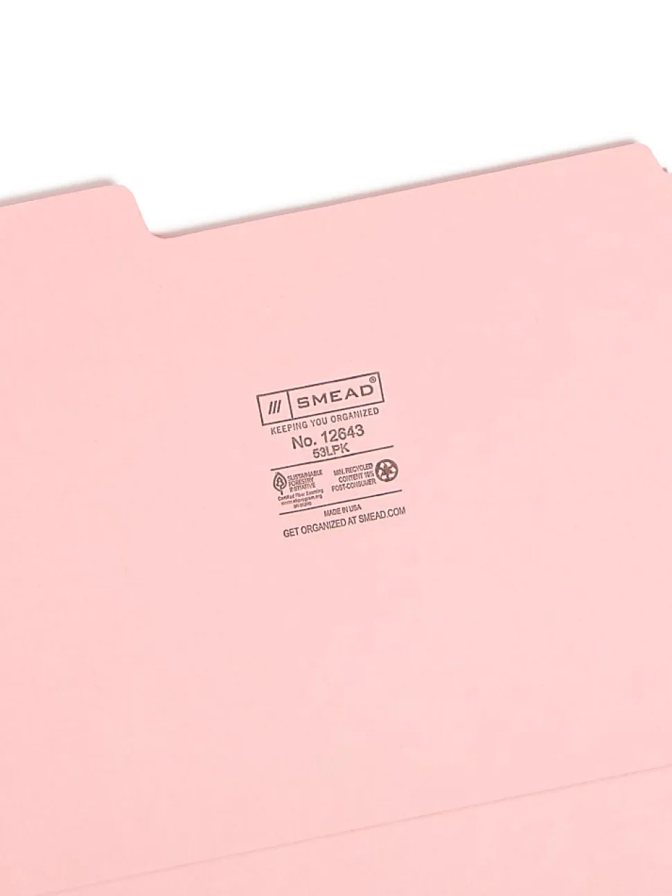 Smead® Color File Folders, Letter Size, 1/3 Cut, Pink, Box Of 100