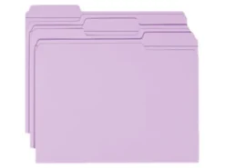 Smead® Color File Folders, With Reinforced Tabs, Letter Size, 1/3 Cut, Lavender, Box Of 100