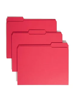 Smead® Color File Folders, With Reinforced Tabs, Letter Size, 1/3 Cut, Red, Box Of 100