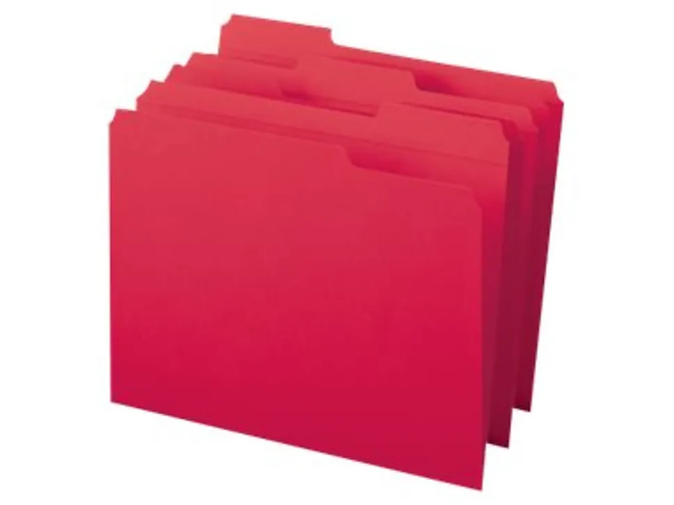 Smead® Color File Folders, With Reinforced Tabs, Letter Size, 1/3 Cut, Red, Box Of 100