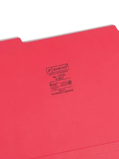 Smead® Color File Folders, With Reinforced Tabs, Letter Size, 1/3 Cut, Red, Box Of 100