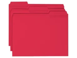 Smead® Color File Folders, With Reinforced Tabs, Letter Size, 1/3 Cut, Red, Box Of 100