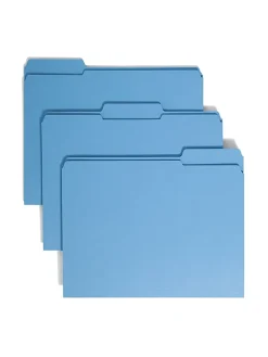 Smead® Color File Folders, With Reinforced Tabs, Letter Size, 1/3 Cut, Blue, Box Of 100