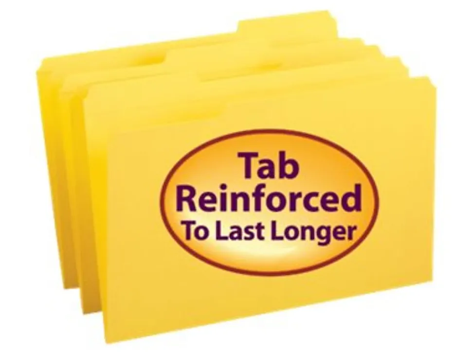 Smead® Color File Folders, With Reinforced Tabs, Legal Size, 1/3 Cut, Yellow, Box Of 100