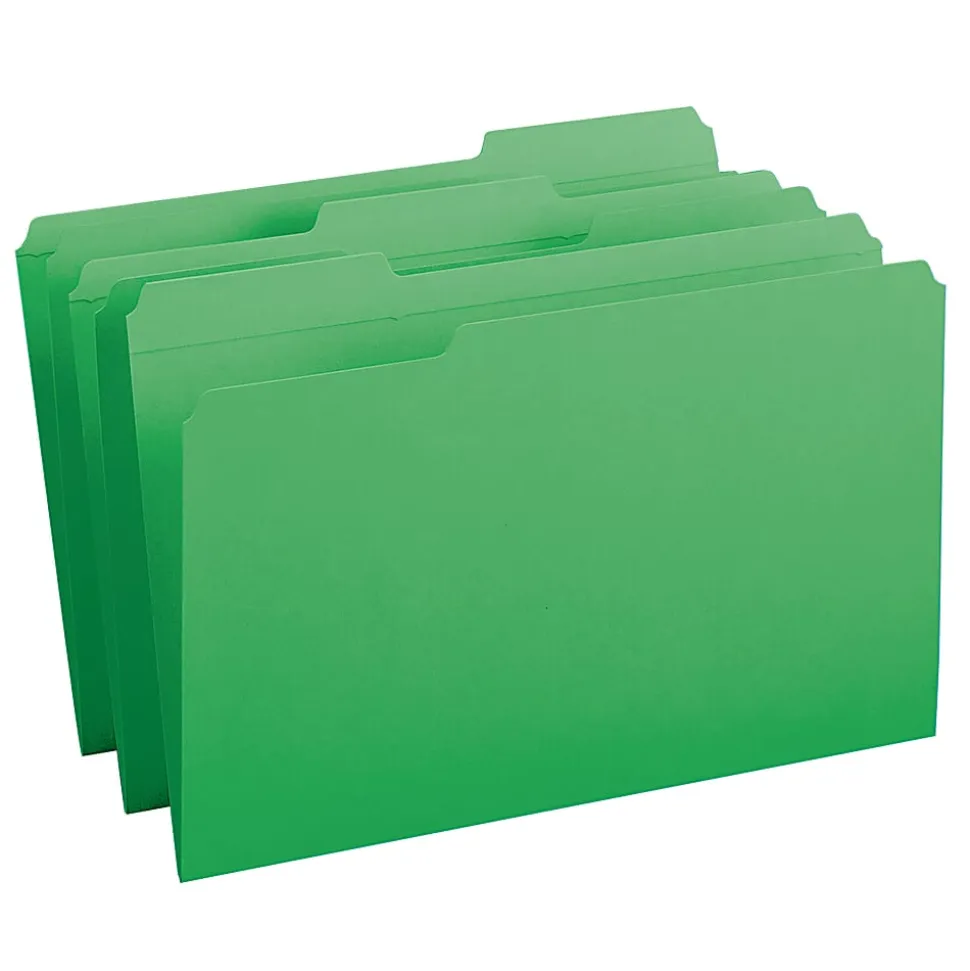 Smead® Color File Folders, With Reinforced Tabs, Legal Size, 1/3 Cut, Green, Box Of 100