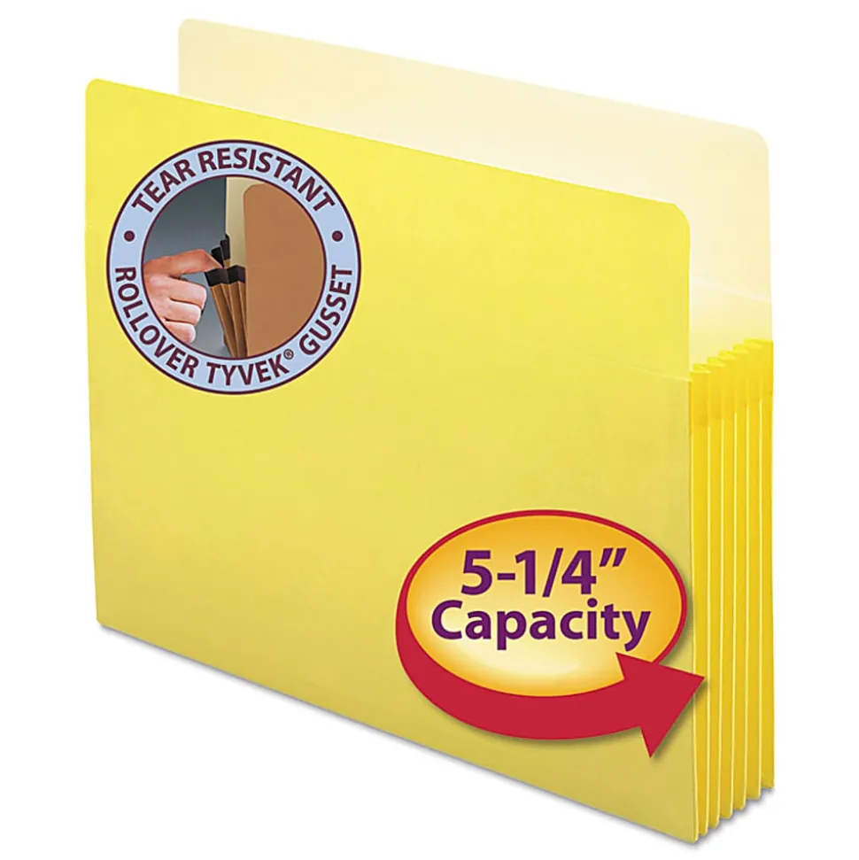 Smead® Color File Pockets, Letter Size, 5 1/4" Expansion, 9 1/2" x 11 3/4", Yellow