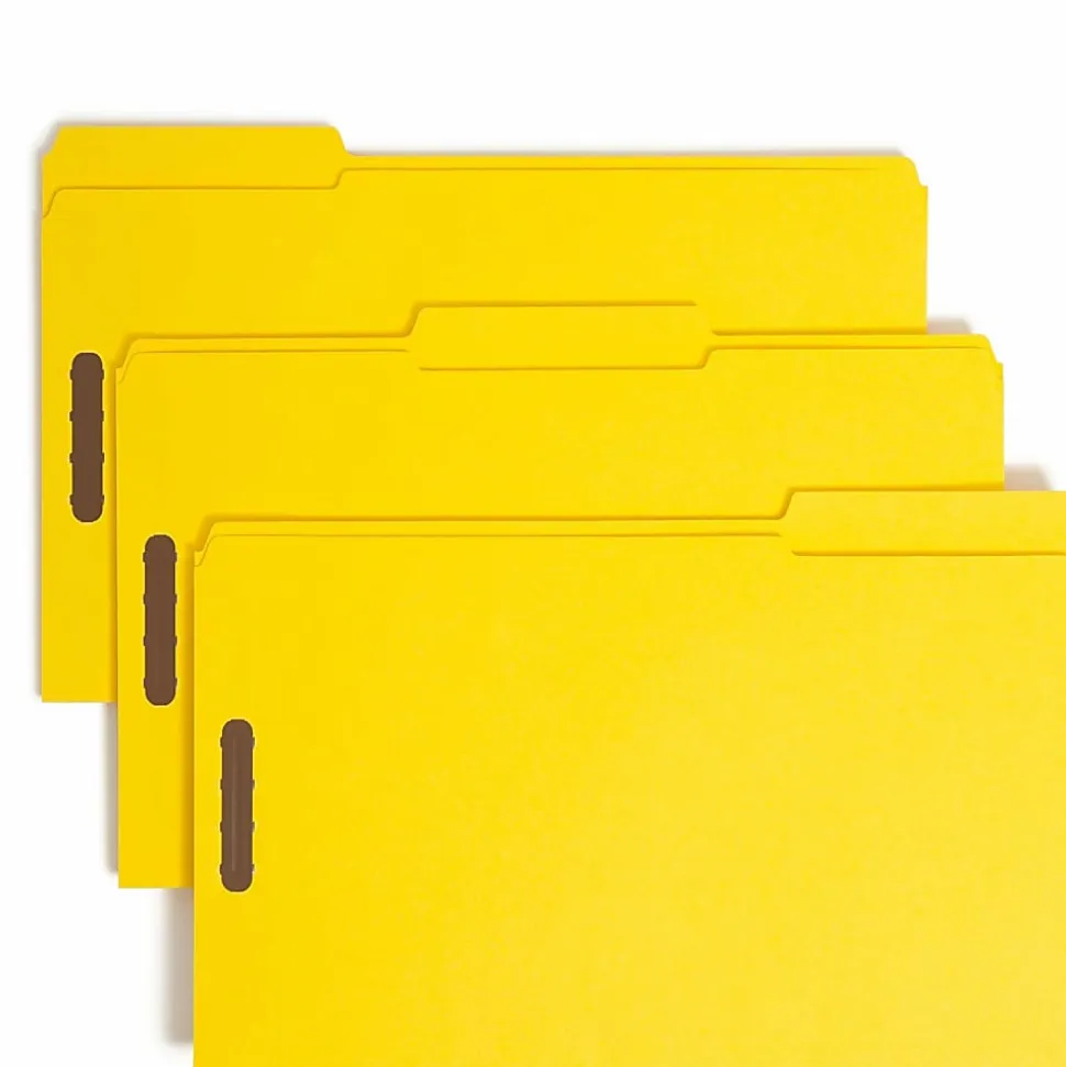 Smead® Color Reinforced Tab Fastener Folders, Legal Size, 1/3 Cut, Yellow, Pack Of 50