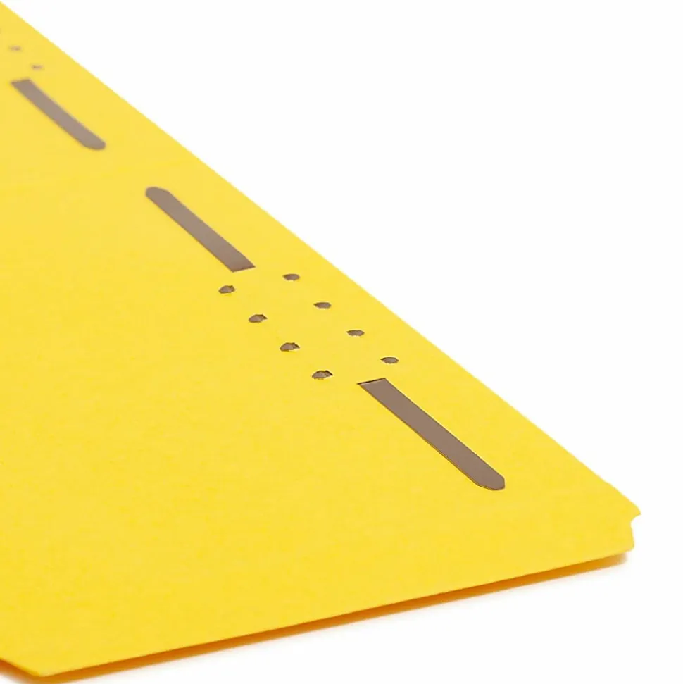 Smead® Color Reinforced Tab Fastener Folders, Legal Size, 1/3 Cut, Yellow, Pack Of 50