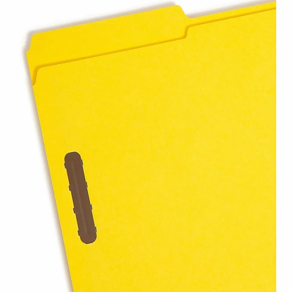 Smead® Color Reinforced Tab Fastener Folders, Legal Size, 1/3 Cut, Yellow, Pack Of 50