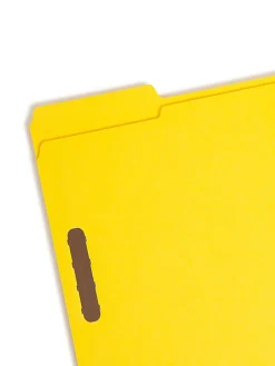 Smead® Color Reinforced Tab Fastener Folders, Letter Size, 1/3 Cut, Yellow, Pack Of 50
