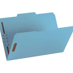 SmeadĀ® Color Reinforced Tab Fastener Folders, Legal Size, 1/3 Cut, Blue, Pack Of 50