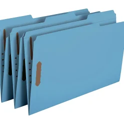 Smead® Color Reinforced Tab Fastener Folders, Legal Size, 1/3 Cut, Blue, Pack Of 50