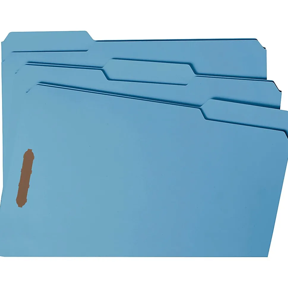 Smead® Color Reinforced Tab Fastener Folders, Legal Size, 1/3 Cut, Blue, Pack Of 50