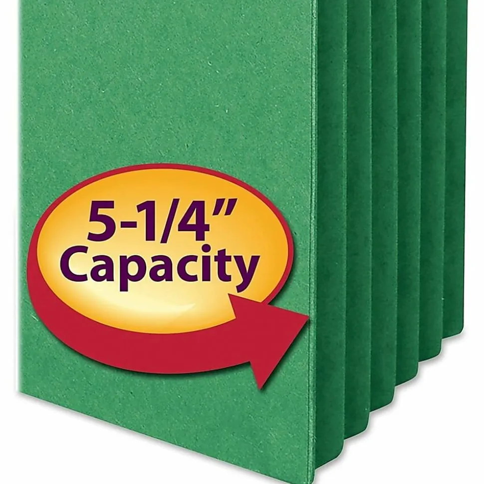 Smead® Color Top-Tab File Pockets, Letter Size, 5 1/4" Expansion, Green