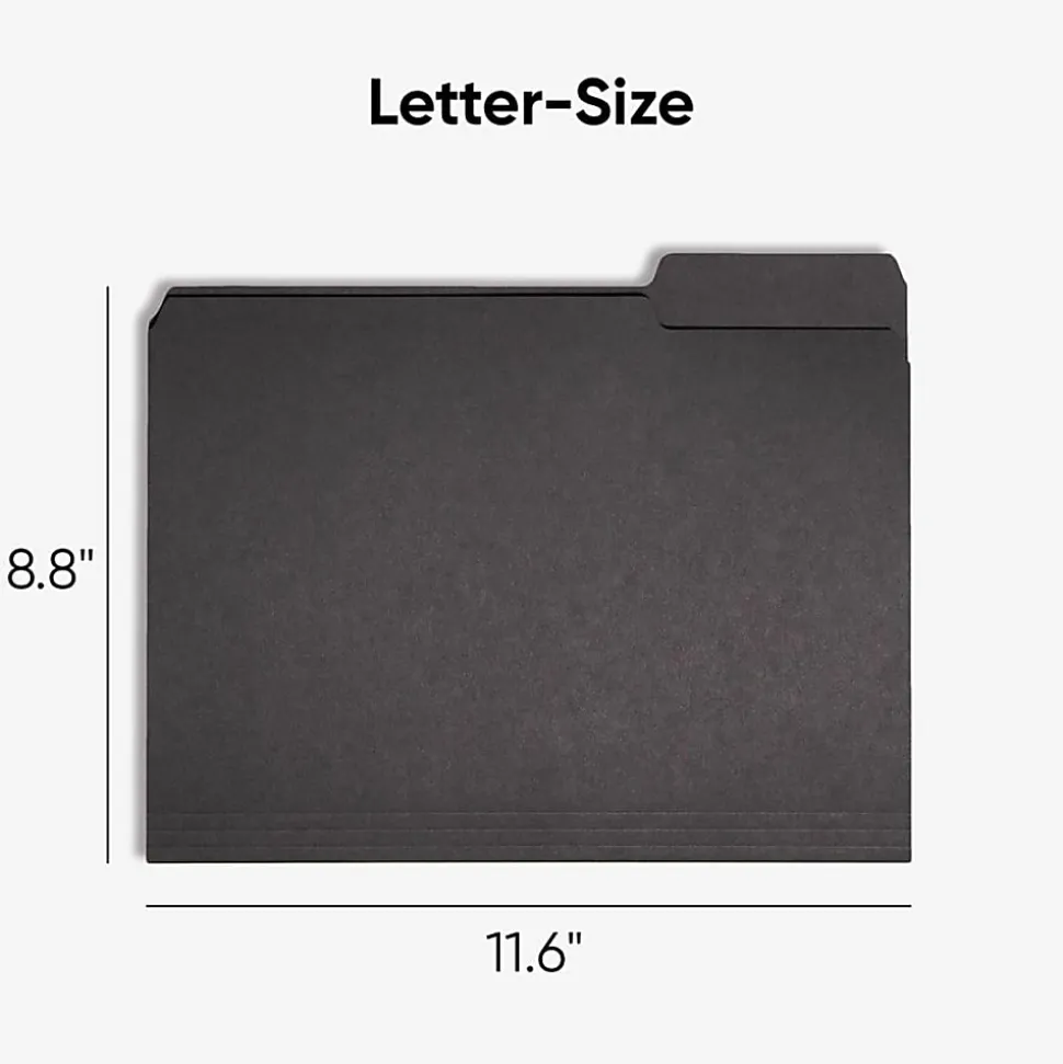 Smead® 1/3-Cut Interior Folders, Letter Size, Black, Box Of 100