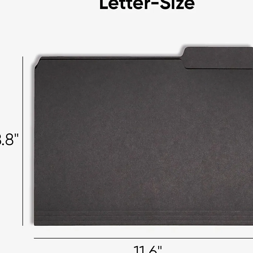 Smead® 1/3-Cut Interior Folders, Letter Size, Black, Box Of 100