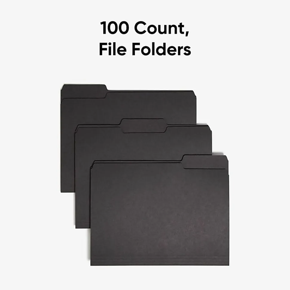 Smead® 1/3-Cut Interior Folders, Letter Size, Black, Box Of 100