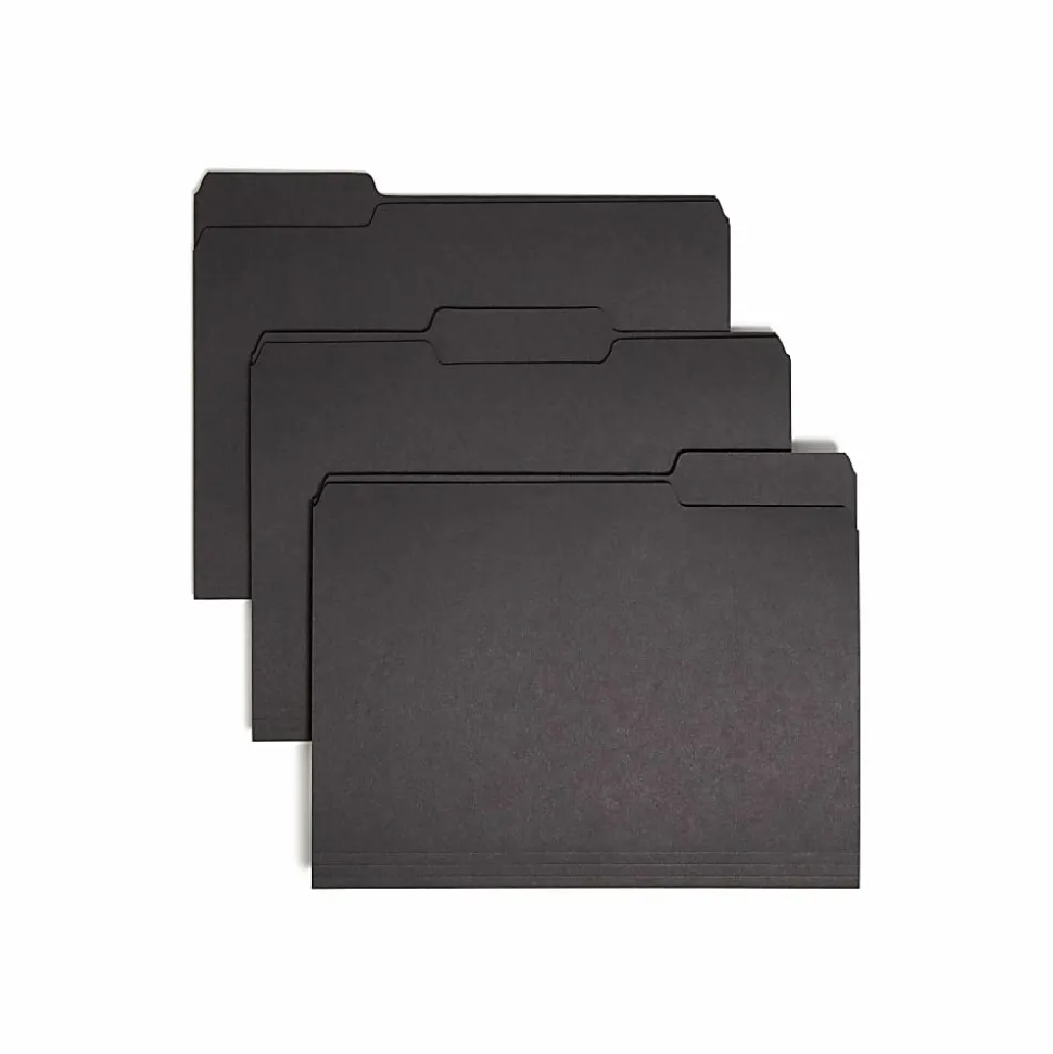 Smead® 1/3-Cut Interior Folders, Letter Size, Black, Box Of 100