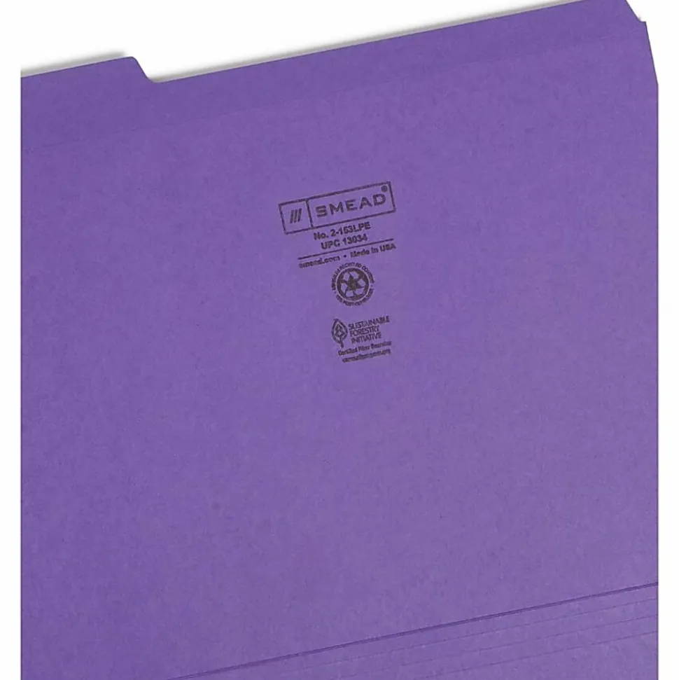 Smead® 1/3-Cut 2-Ply Color File Folders, Letter Size, Purple, Box Of 100