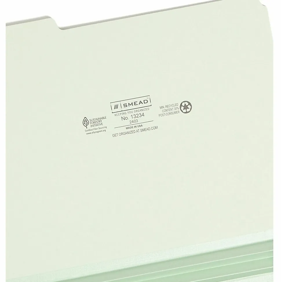 Smead® 1/3-Cut Pressboard Top-Tab Folders, Letter Size, 100% Recycled, Gray/Green, Box Of 25