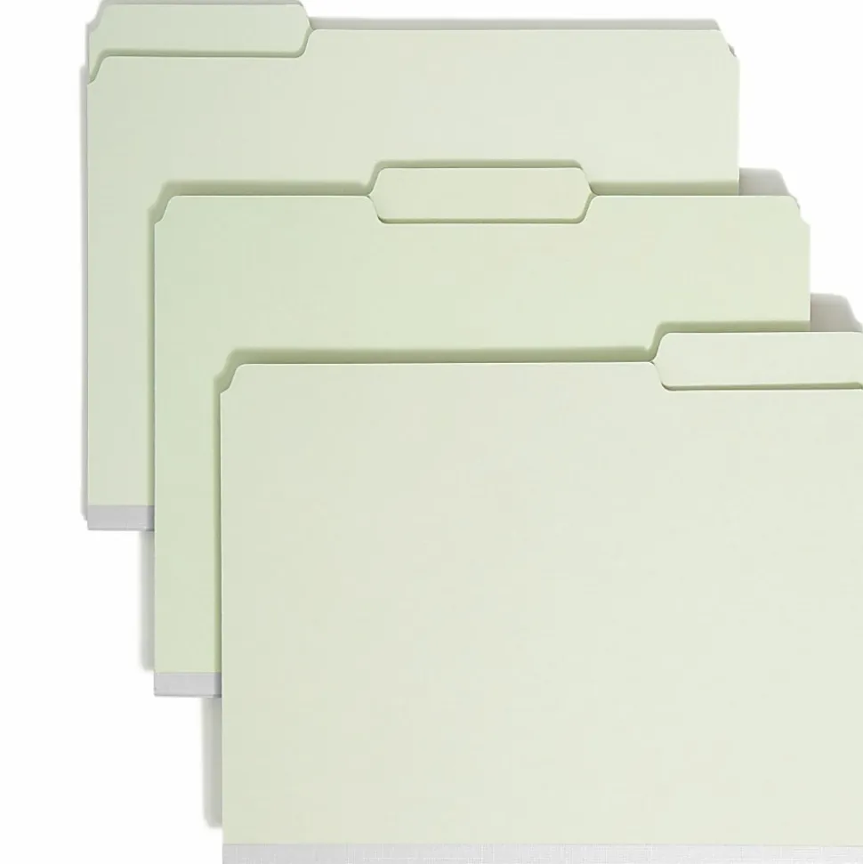 Smead® 1/3-Cut Pressboard Top-Tab Folders, Letter Size, 100% Recycled, Gray/Green, Box Of 25