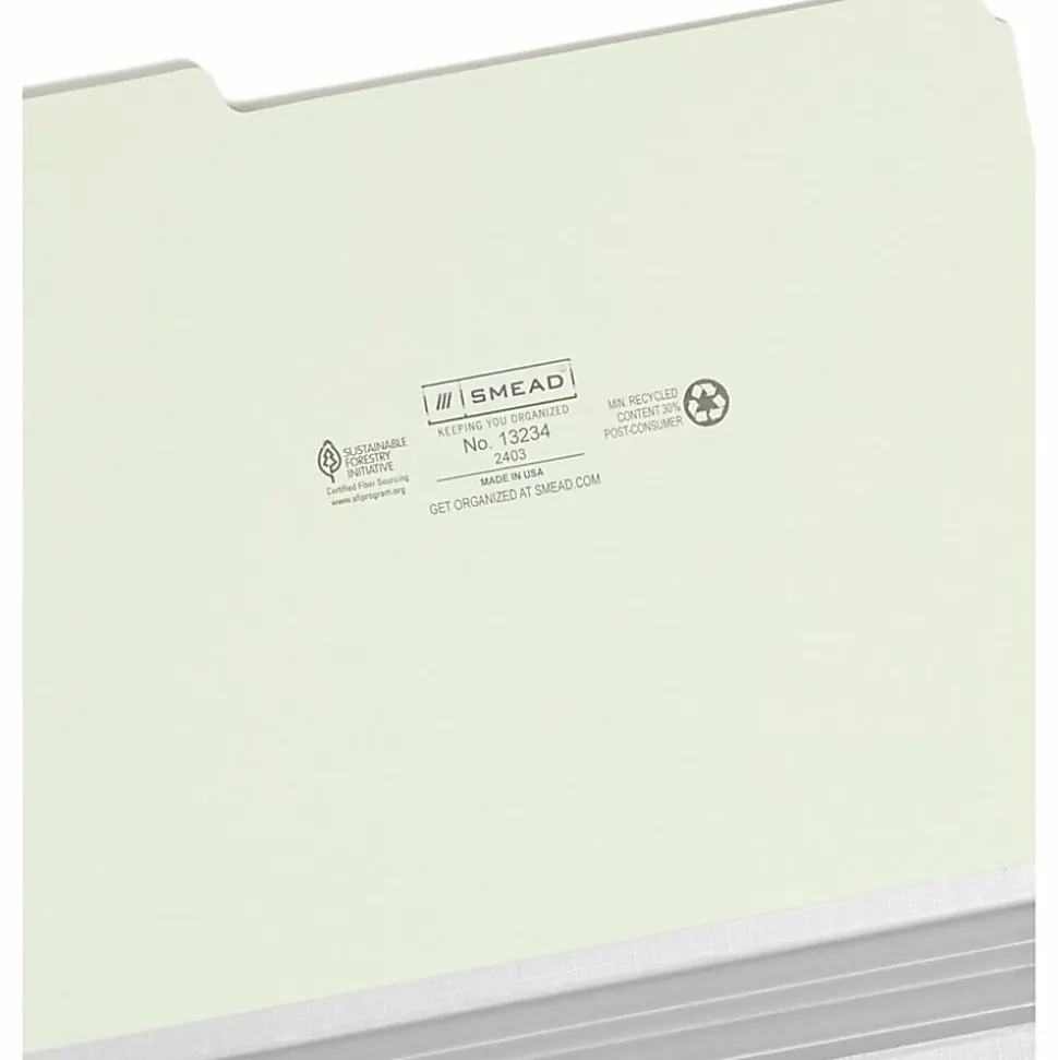 Smead® 1/3-Cut Pressboard Top-Tab Folders, Letter Size, 100% Recycled, Gray/Green, Box Of 25