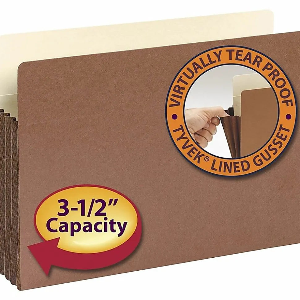 Smead® Easy-Access Top-Tab Tyvek® File Pockets, Legal Size, 3 1/2" Expansion, 30% Recycled, Redrope, Box Of 10