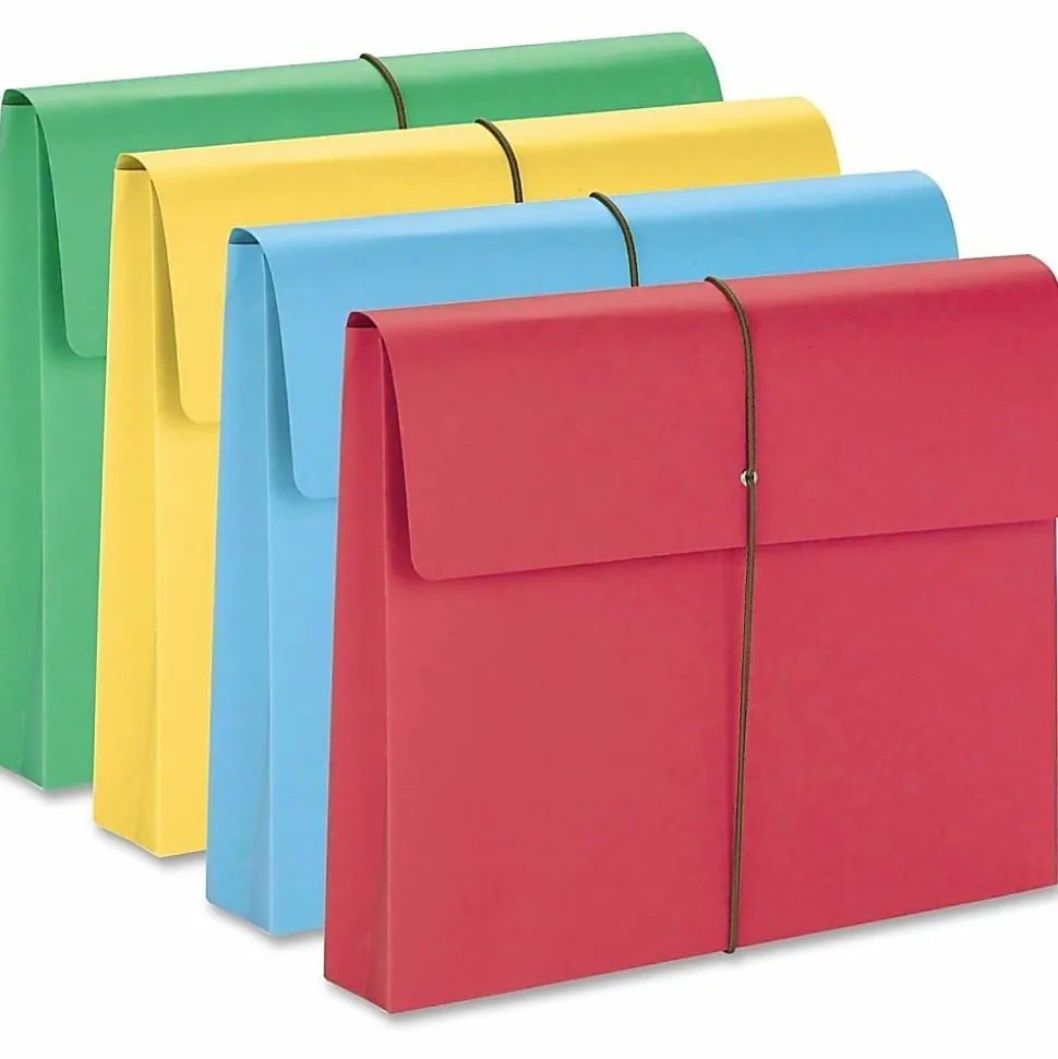 Smead® Elastic Closure Expanding School Wallets, Letter Size, 2" Expansion, Assorted Colors, Pack Of 50