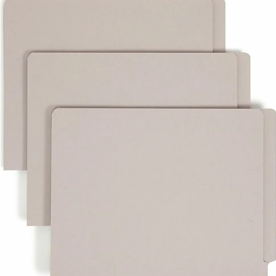 Smead® End-Tab Colored Fastener Folders With Shelf-Master® Reinforced Tab And 2 Fasteners, 3/4" Expansion, Letter Size, Gray, Box Of 50 Folders