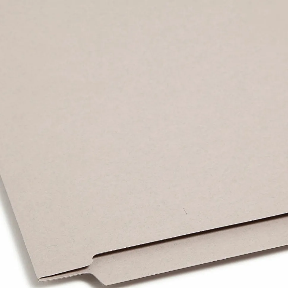 Smead® End-Tab Colored Fastener Folders With Shelf-Master® Reinforced Tab And 2 Fasteners, 3/4" Expansion, Letter Size, Gray, Box Of 50 Folders