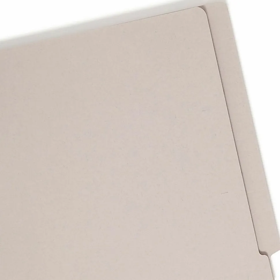 Smead® End-Tab Colored Fastener Folders With Shelf-Master® Reinforced Tab And 2 Fasteners, 3/4" Expansion, Letter Size, Gray, Box Of 50 Folders