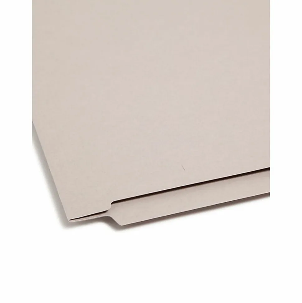 Smead® End-Tab Colored Fastener Folders With Shelf-Master® Reinforced Tab And 2 Fasteners, 3/4" Expansion, Letter Size, Gray, Box Of 50 Folders
