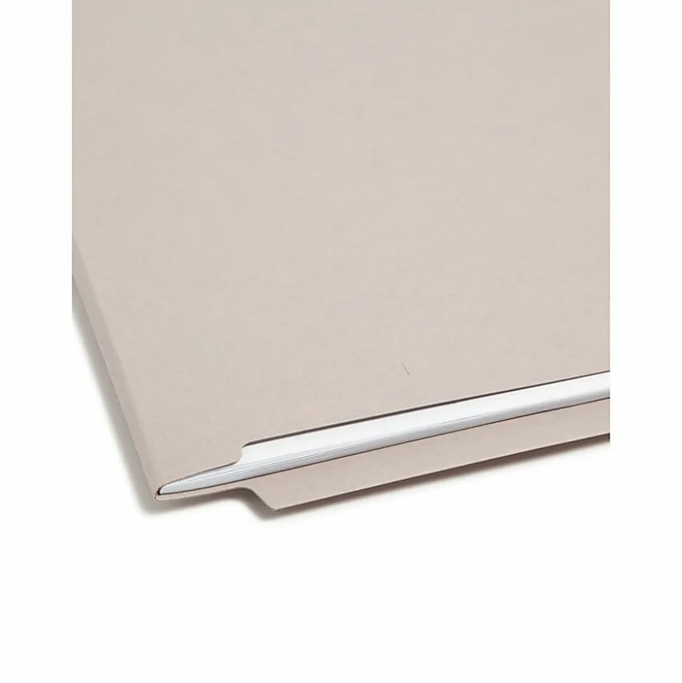 Smead® End-Tab Colored Fastener Folders With Shelf-Master® Reinforced Tab And 2 Fasteners, 3/4" Expansion, Letter Size, Gray, Box Of 50 Folders