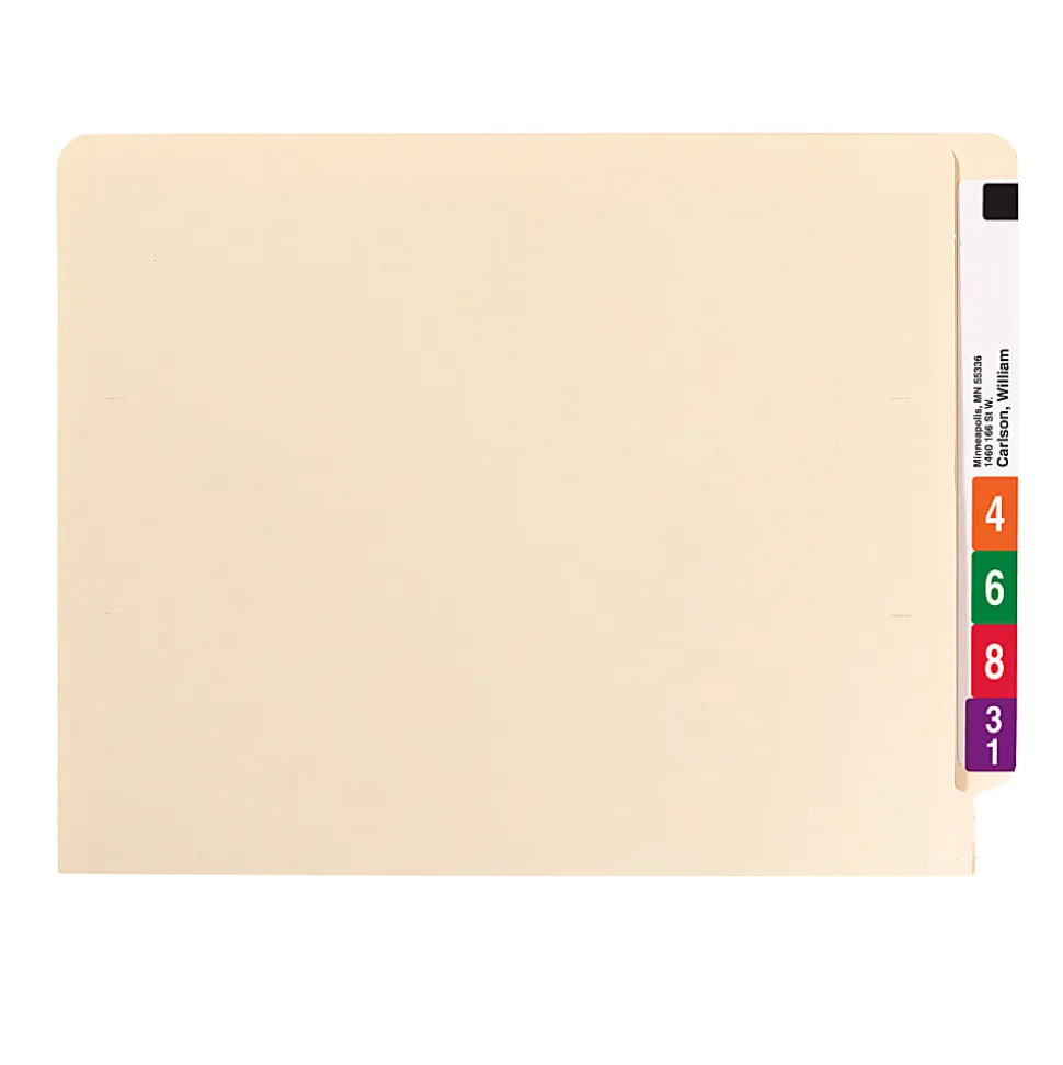 Smead® End-Tab Folders With Fastener, 8 1/2" x 11", Letter, Manila, Box of 50 (34115)